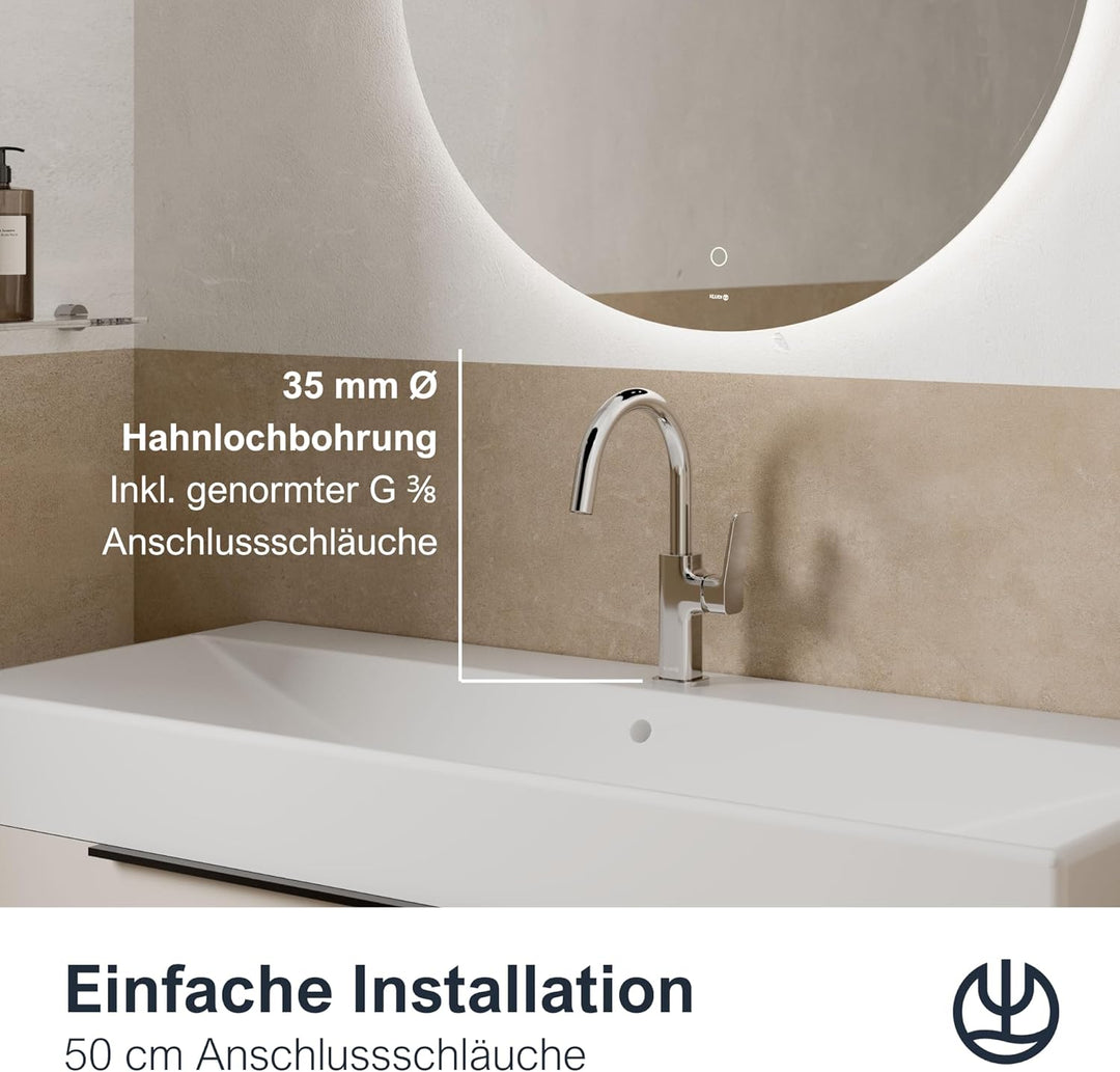 KLUDI-X3 Waschtischarmatur, 360° schwenkbar, Auslaufhöhe 180 mm, wassersparender Wasserhahn Bad Grös