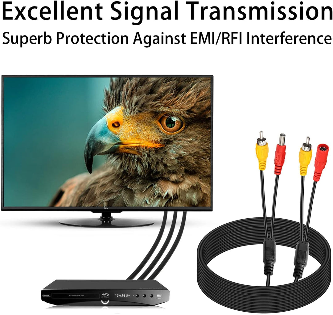 Auto Cinch Kabel/Kabelsatz Optional DC Netzanschluss 2 in 2 für Rückfahrkamera CCTV LED 20M/66FT RCA