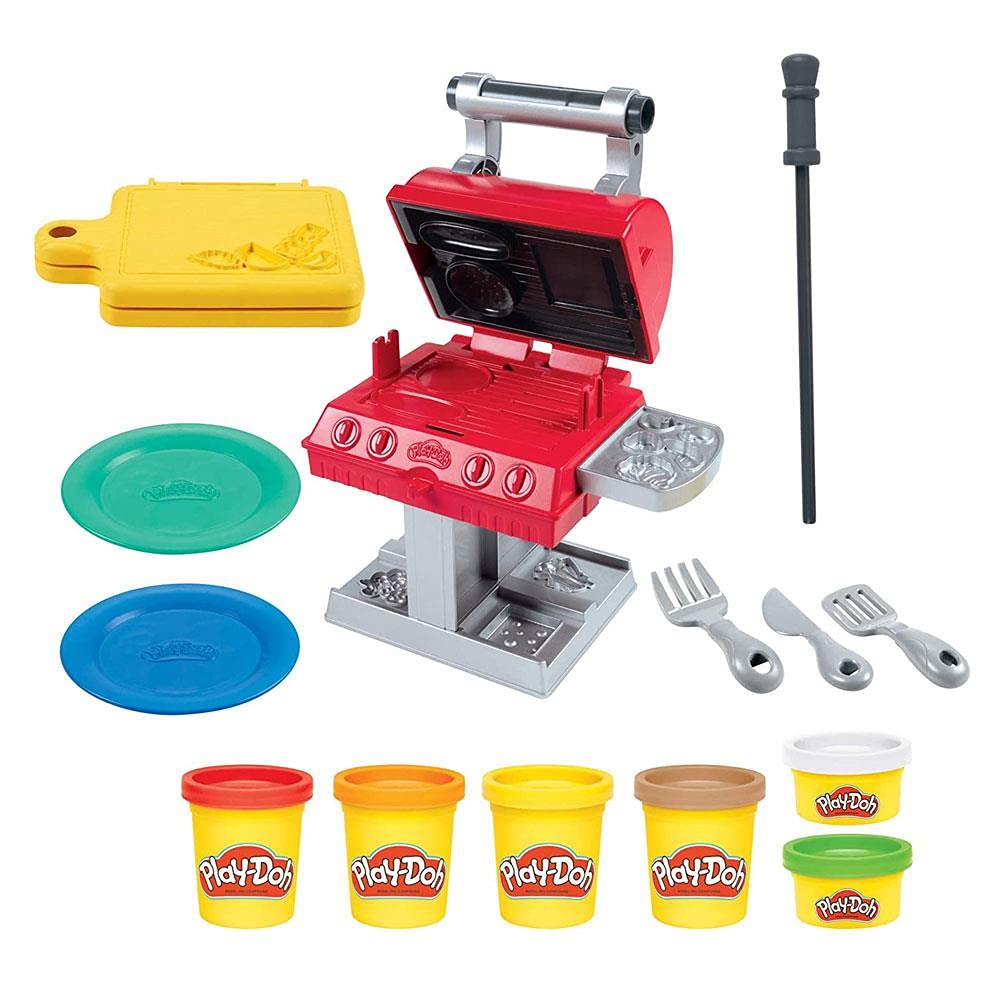 Play-Doh Kitchen Creations Grillstation Spielset für Kinder ab 3 Jahren mit 6 Farben und 7 Zubehörte