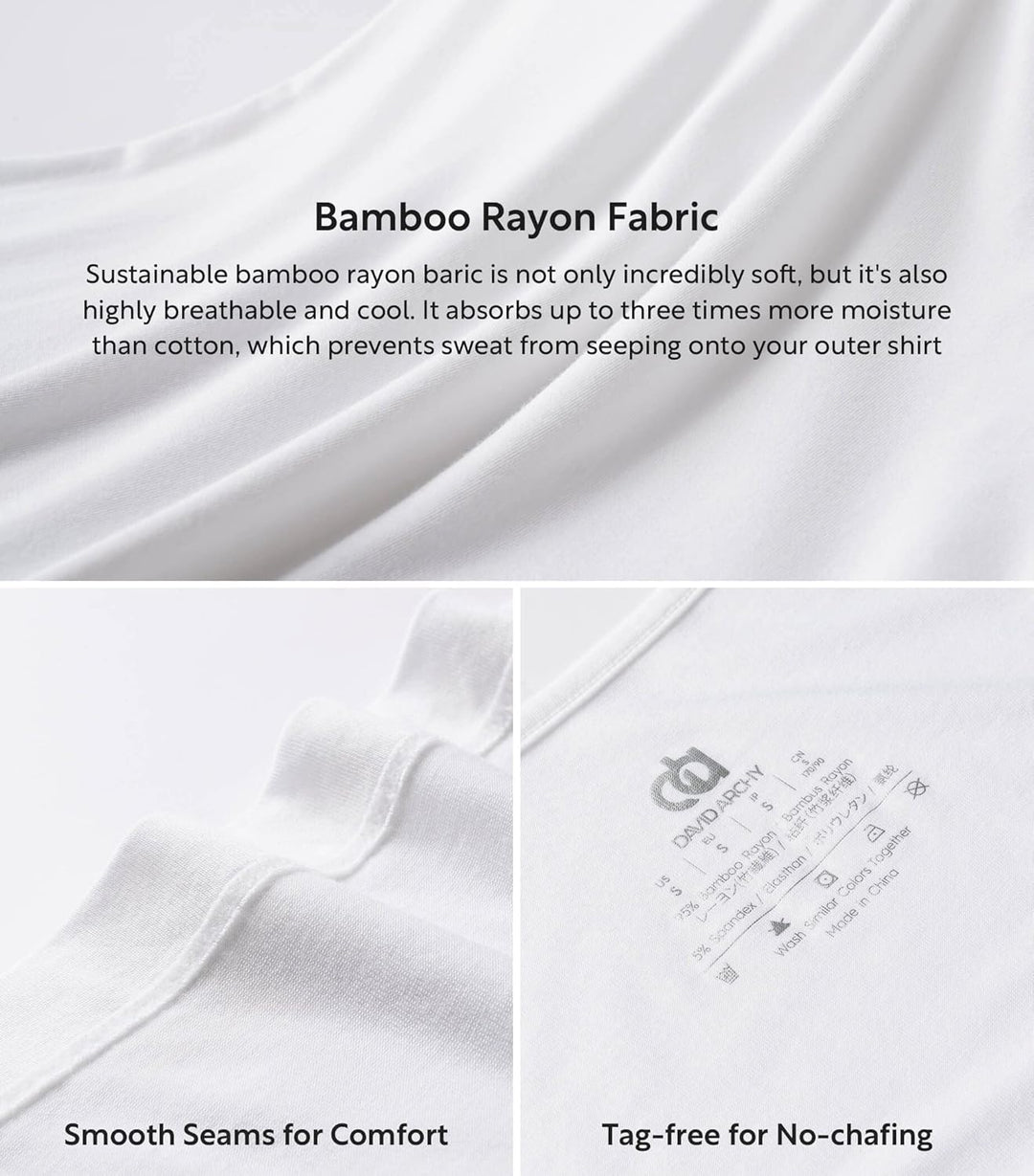 DAVID ARCHY 3/5er Pack Bambus Unterhemd Herren, Rundhalsausschnitt Mehrfarbig Tank Top Herren, Unter