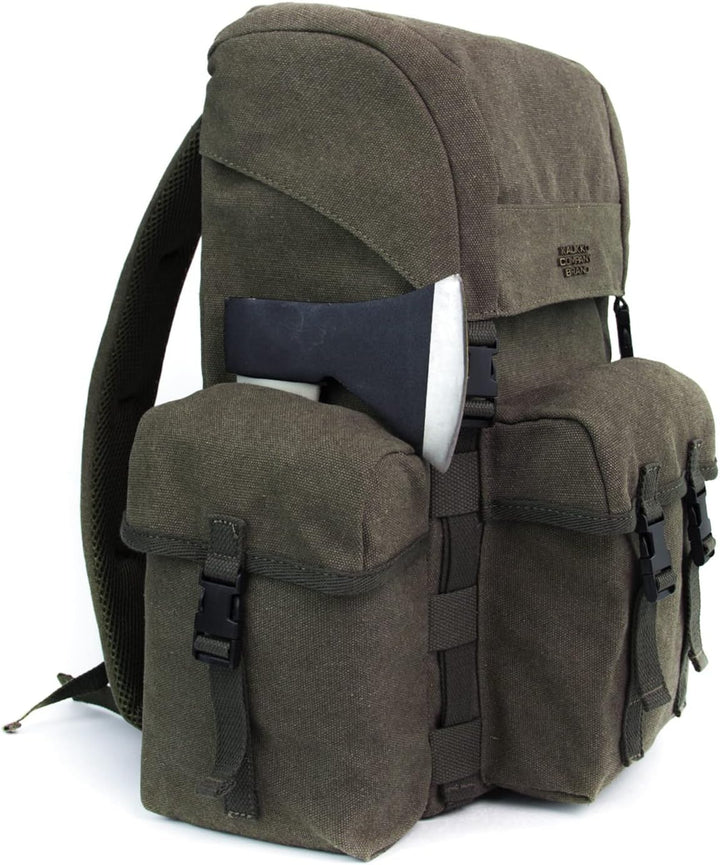 KAUKKO Canvas Retro Rucksack Damen Herren, Vintage Jagdrucksack Wanderrucksack mit 14 Zoll Laptopfac
