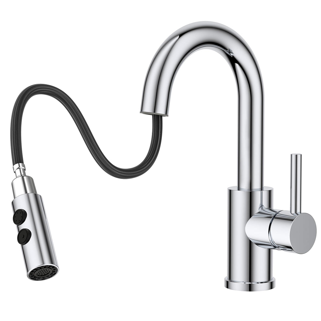 FORIOUS Wasserhahn Bad mit Ausziehbarer Brause, Edelstahl Waschtischarmatur Hoch mit 2 Strahlarten,