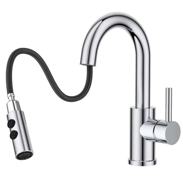FORIOUS Wasserhahn Bad mit Ausziehbarer Brause, Edelstahl Waschtischarmatur Hoch mit 2 Strahlarten,