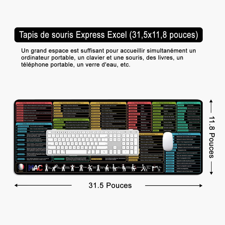 Mac Mauspad Französisch Schreibtischunterlage Shortcuts 80x30x0.3cm Gross Gaming Mousepad XL & Desk