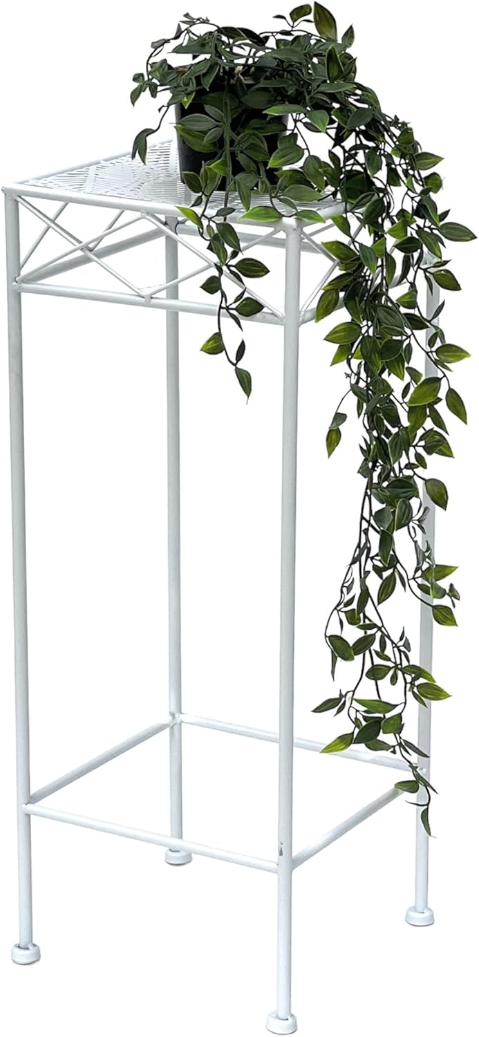 DanDiBo Blumenhocker Weiss Metall Eckig 70-50 cm Blumenständer 96314 Beistelltisch Blumensäule Moder