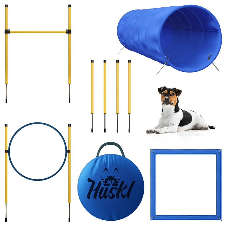 Agility Set Hunde Klein und Gross aus Tunnel für Hunde, Agility Stangen, Hürdenstange, Agility Ring
