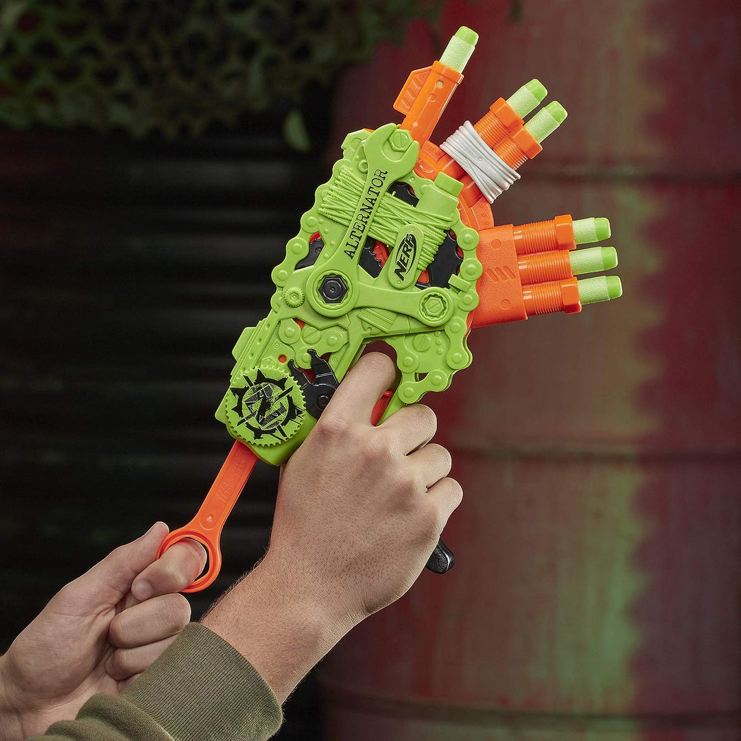 NERF Zombie Strike Alternator Blaster -- Fires 3 Ways -- Includes 12 Official Zombie Strike Elite Da