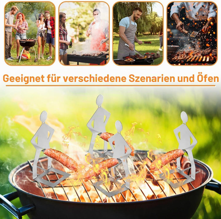 4stk Lustiger BBQ Hotdog Halter, Wurstbräter Ständer in Männerform aus Edelstahl Tragbares Neuartige