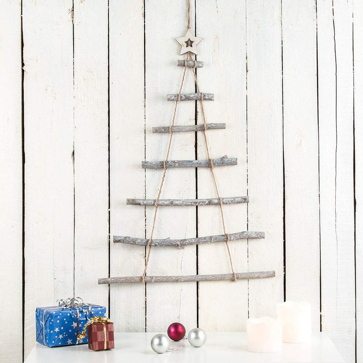 Holzleiter Tannenbaum: Deko-Holzleiter in Weihnachtsbaum-Form zum Aufhängen, 48 x 78 cm (Weihnachtsb