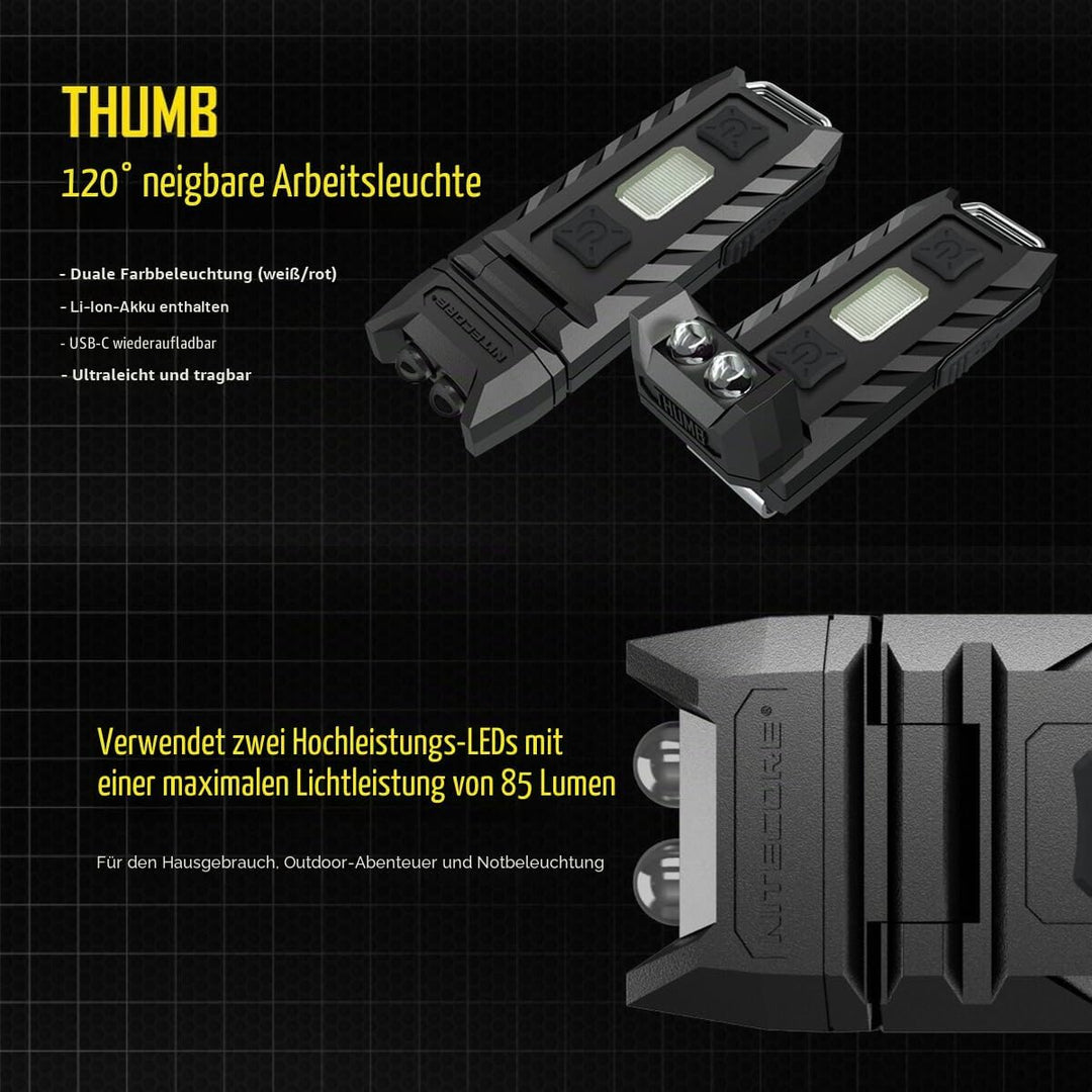 Nitecore THUMB UV - 45 Lumen, über USB aufladbar, Lampenkopf verstellbar, UV-Licht