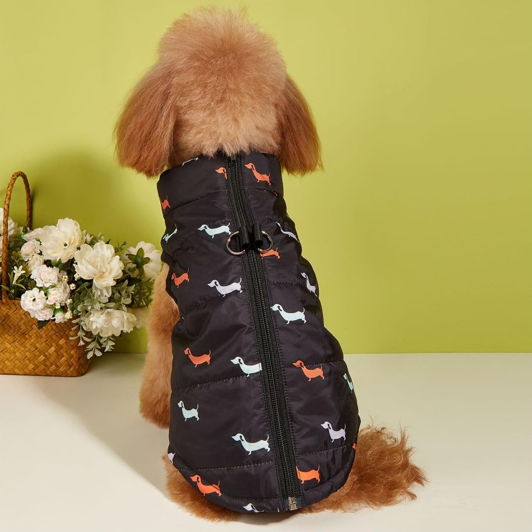 Hundemantel Winter Hundejacke Warme Hundemantel für Kleine Hunde Winddichte Hundeweste mit Geschirr