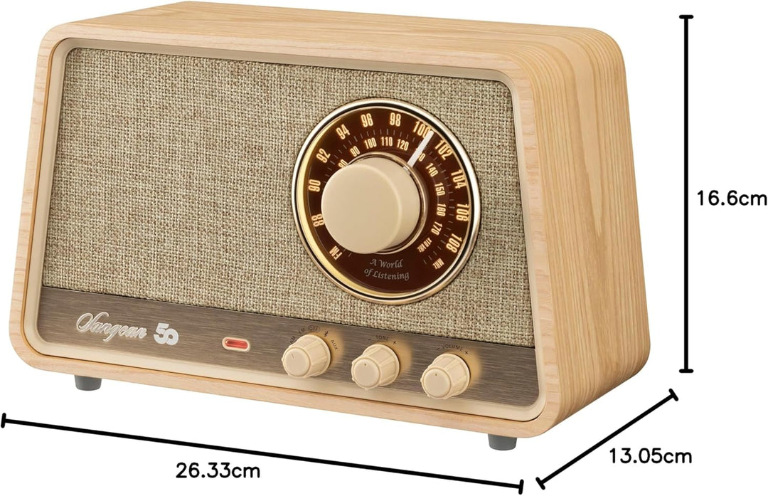 SANGEAN WR-101 Premium Retro-Radio mit FM/AM, Bluetooth, AUX, bleuchteter und dimmbarer Frequenz-Anz