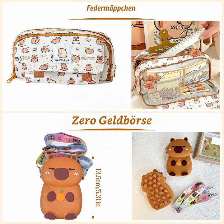 PQKL-party Capybara Federmäppchen Sachen Capybara Schreibwaren Set Schulsachen mit Stifte,80pcs Stic