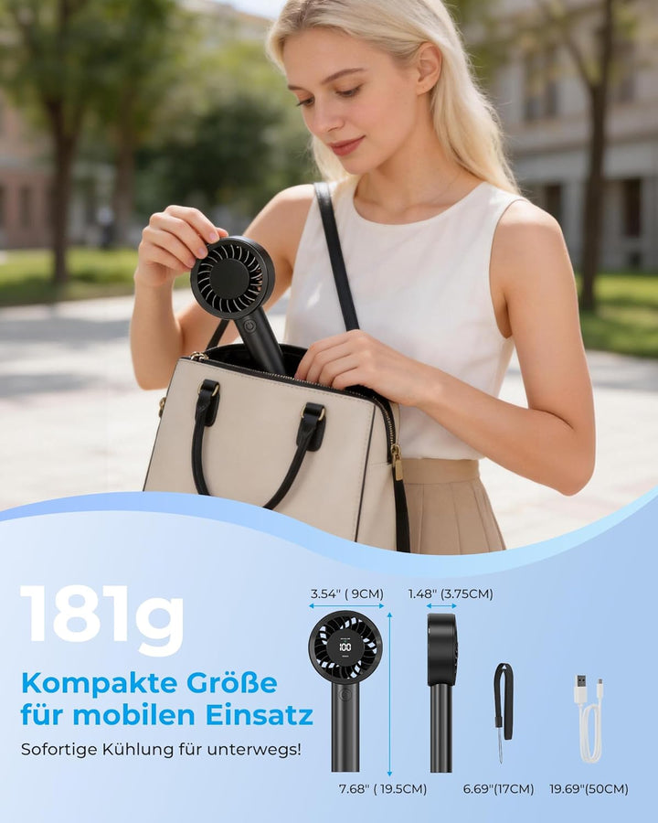Fitabok Tragbarer Handventilator - 4000mAh Wiederaufladbarer Ventilator, 13 Stunden Laufzeit, 5 Gesc