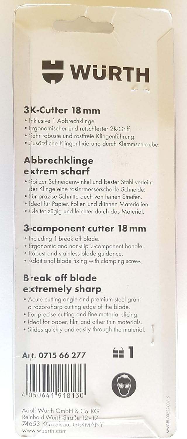 Würth 2x 3K Cutter-Messer mit Schieber und Kingenfixierung 18mm