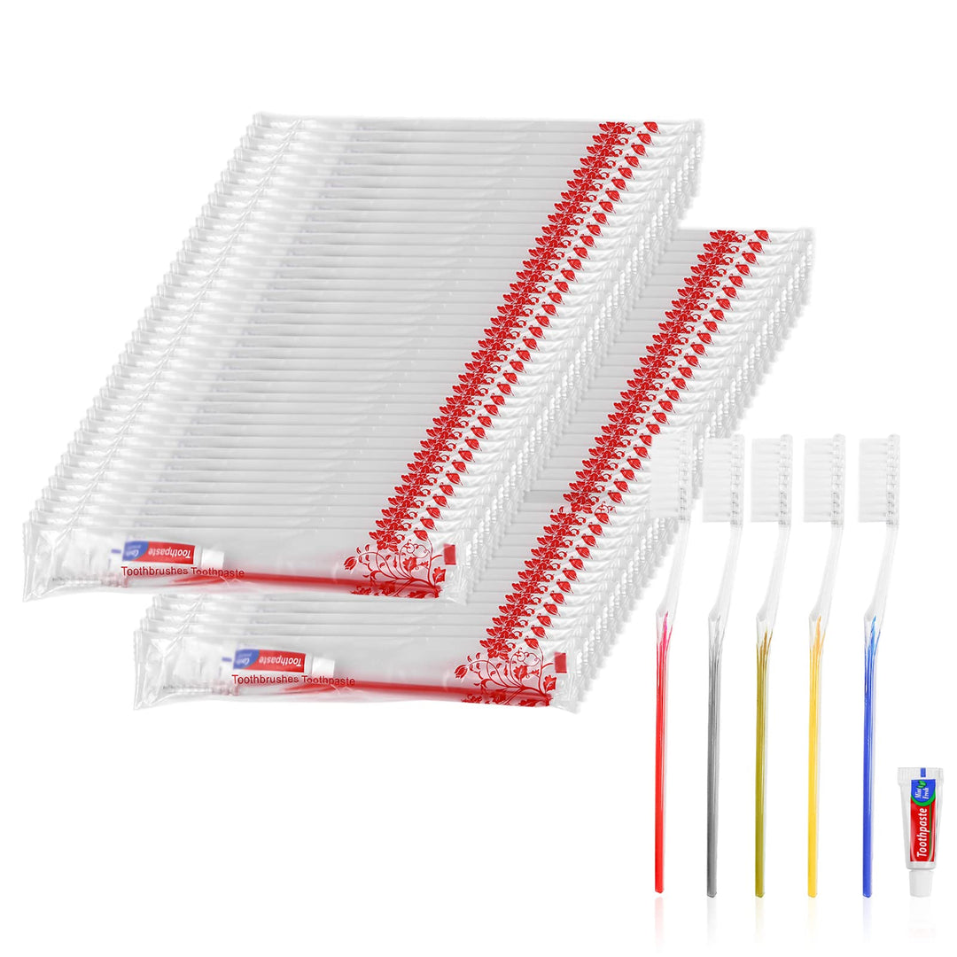Einmal Zahnbürsten,100 Packungen Einwegzahnbürsten Mit Zahnpasta Set Einzeln Verpackt für Hotel/Camp