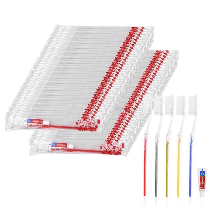Einmal Zahnbürsten,100 Packungen Einwegzahnbürsten Mit Zahnpasta Set Einzeln Verpackt für Hotel/Camp