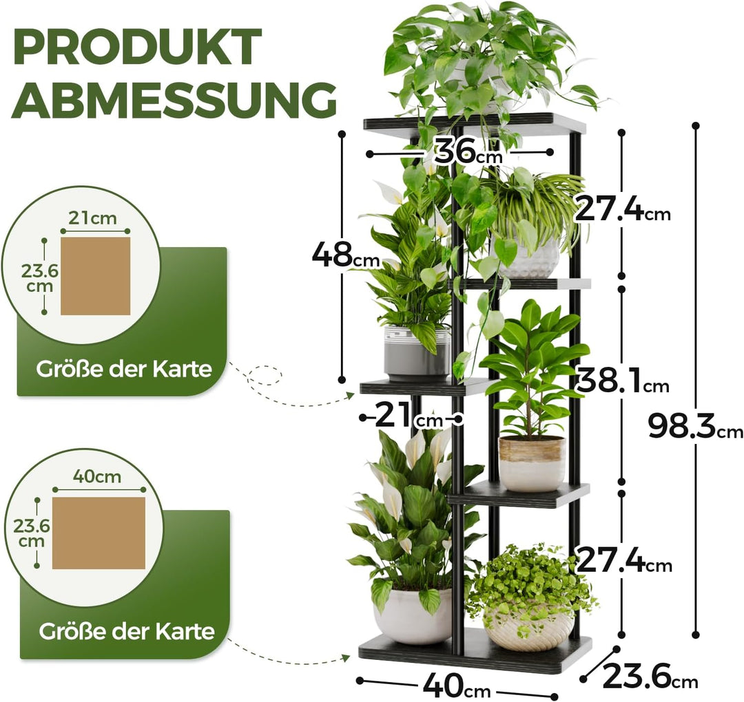 Bamworld Blumenständer aus Metall und Holz – Pflanzenständer mit 5 Ebenen, Pflanzenregal für Innenbe