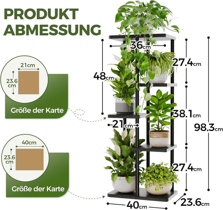 Bamworld Blumenständer aus Metall und Holz – Pflanzenständer mit 5 Ebenen, Pflanzenregal für Innenbe