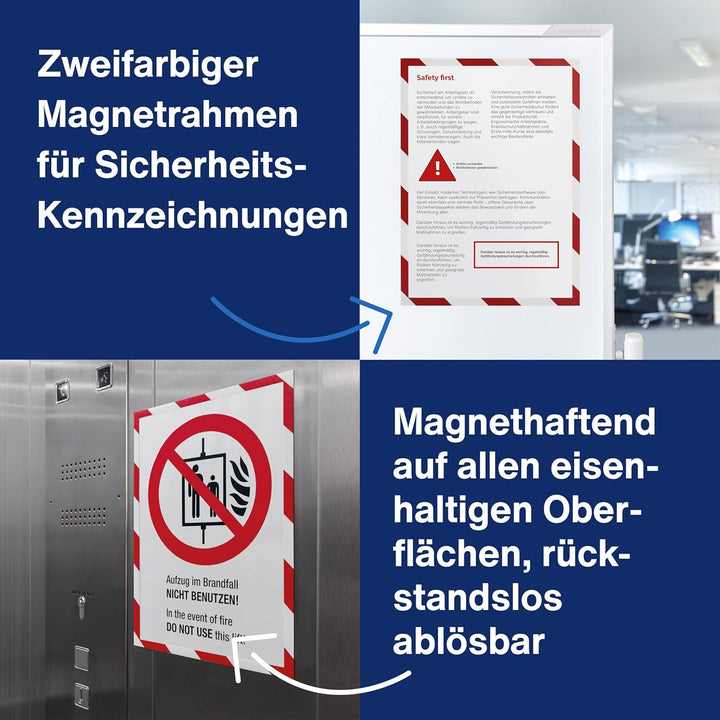 magnetoplan 1131446 Magnetofix Safety Magnetrahmen 5 Stk. A4 rot-weiss
