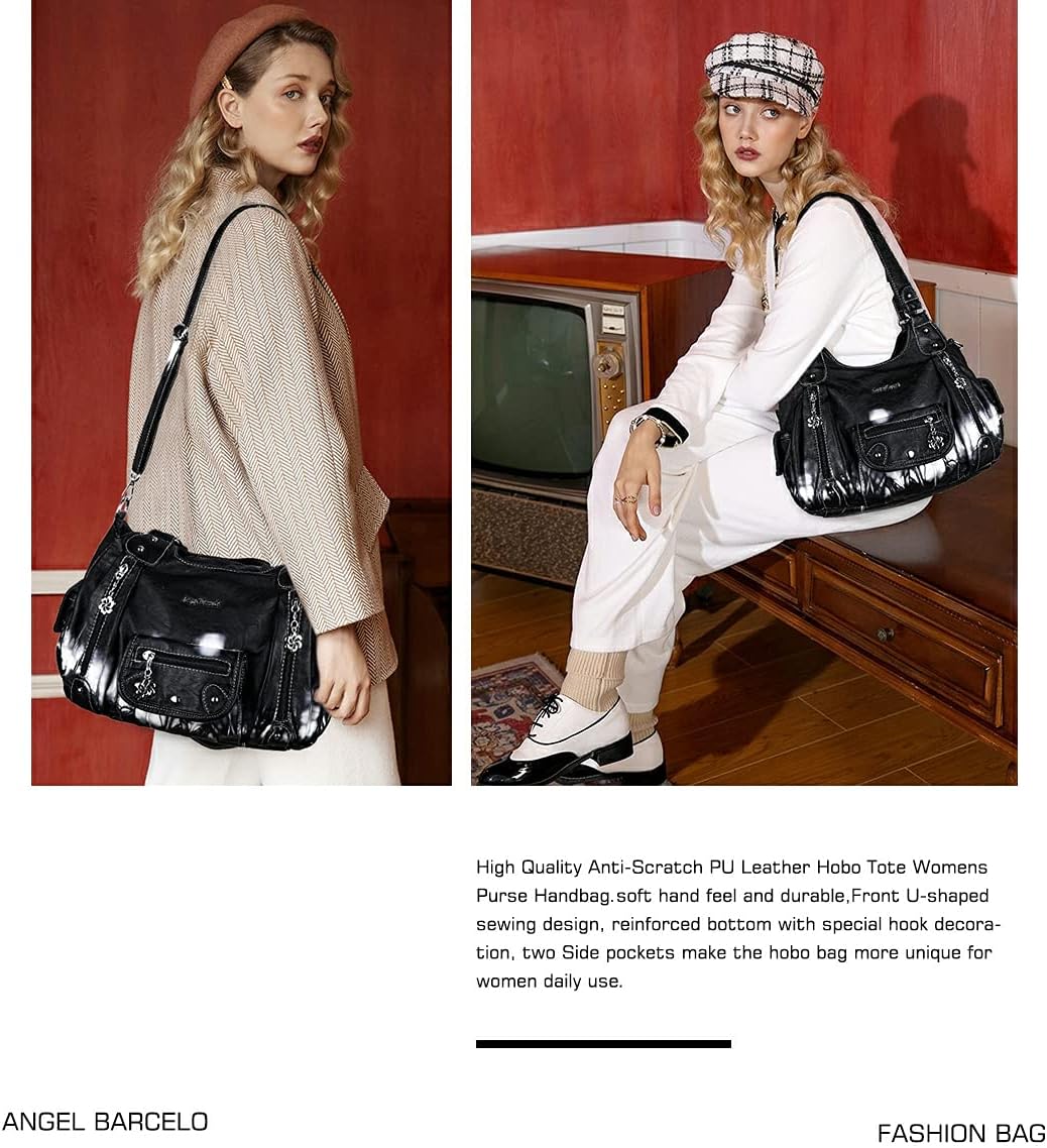 Angel Barcelo Damen Geldbörsen und Handtaschen PU Leder Umhängetasche Mode Hobo Taschen für Mädchen