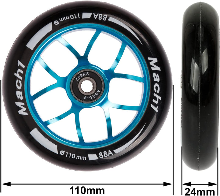 2 Stück 110x24mm Mach1 Stuntscooter Alu aluminium Rollen-Set inklusive Kugellager + Spacer - Cityrol