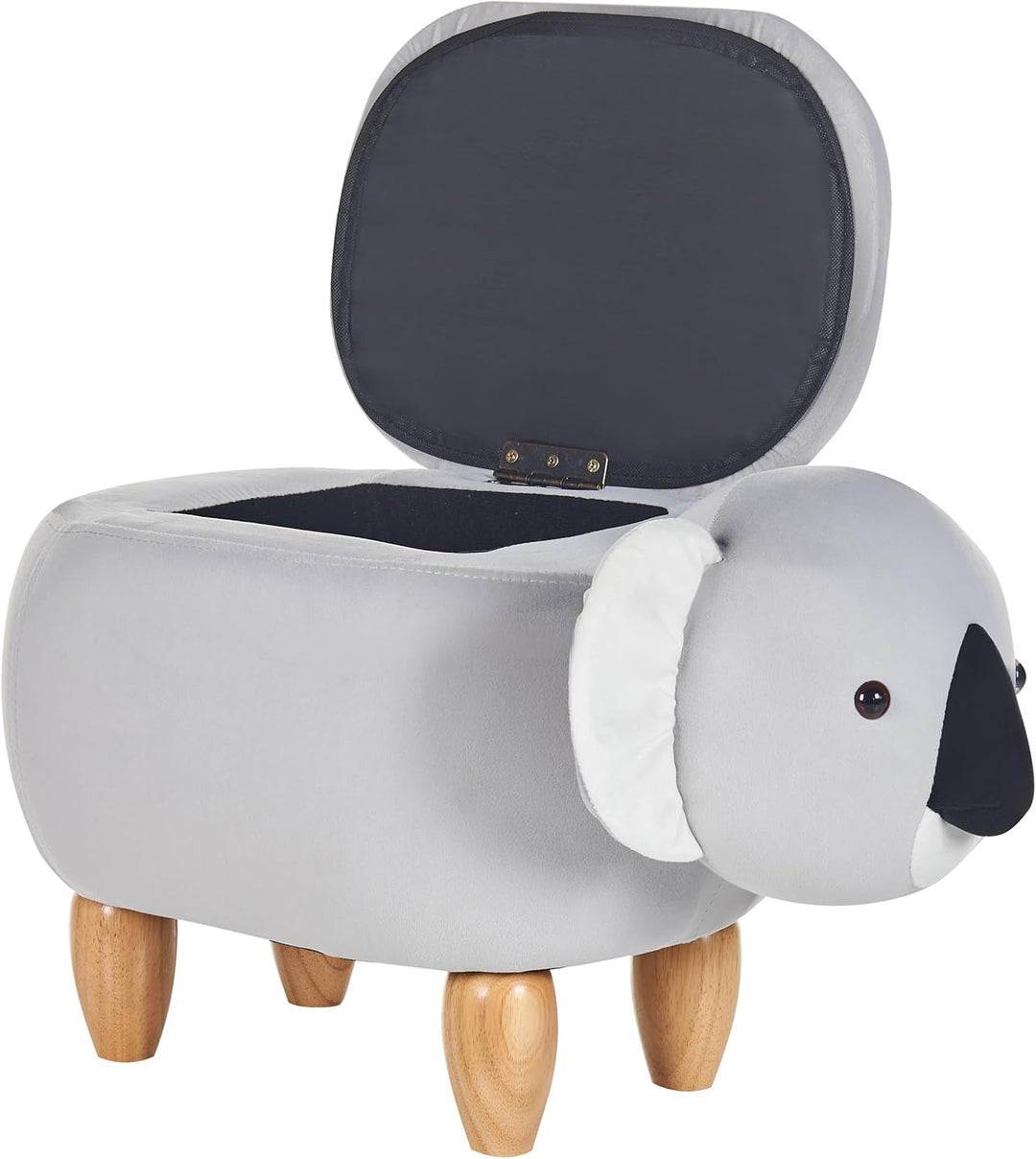 Hocker mit Stauraum für Kinder Tierform Samt helles Grau Holzbeine Modern Coala