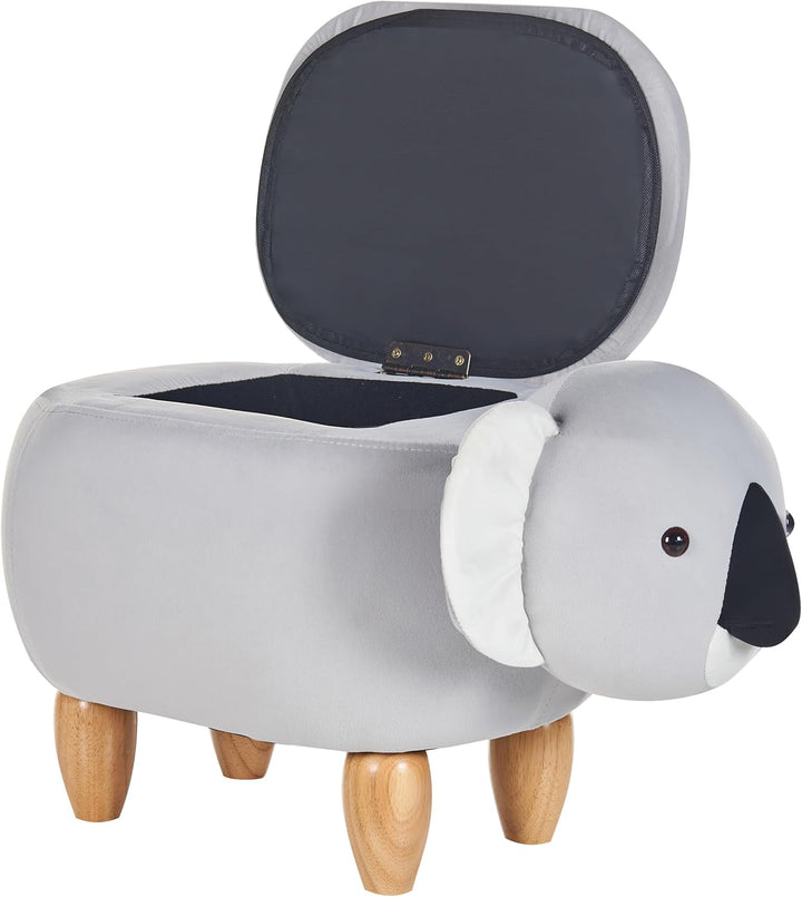 Hocker mit Stauraum für Kinder Tierform Samt helles Grau Holzbeine Modern Coala