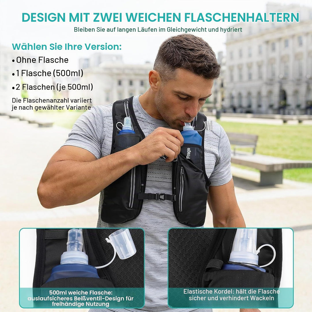 Nextyu Laufweste Damen &amp; Herren, Trinkrucksack mit 2 500ML Trinkflaschenfächern &amp; Grosse Handytasche