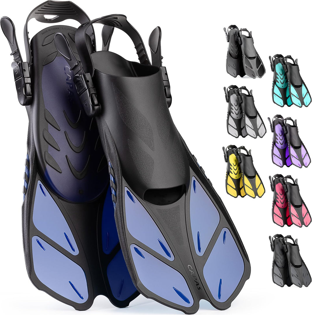 CAPAS Schnorchelflossen, Schwimmflossen Reisegrösse Kurz Einstellbar zum Schnorcheln Tauchen Erwachs