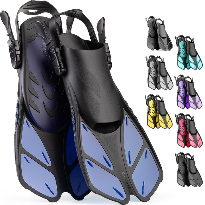 CAPAS Schnorchelflossen, Schwimmflossen Reisegrösse Kurz Einstellbar zum Schnorcheln Tauchen Erwachs