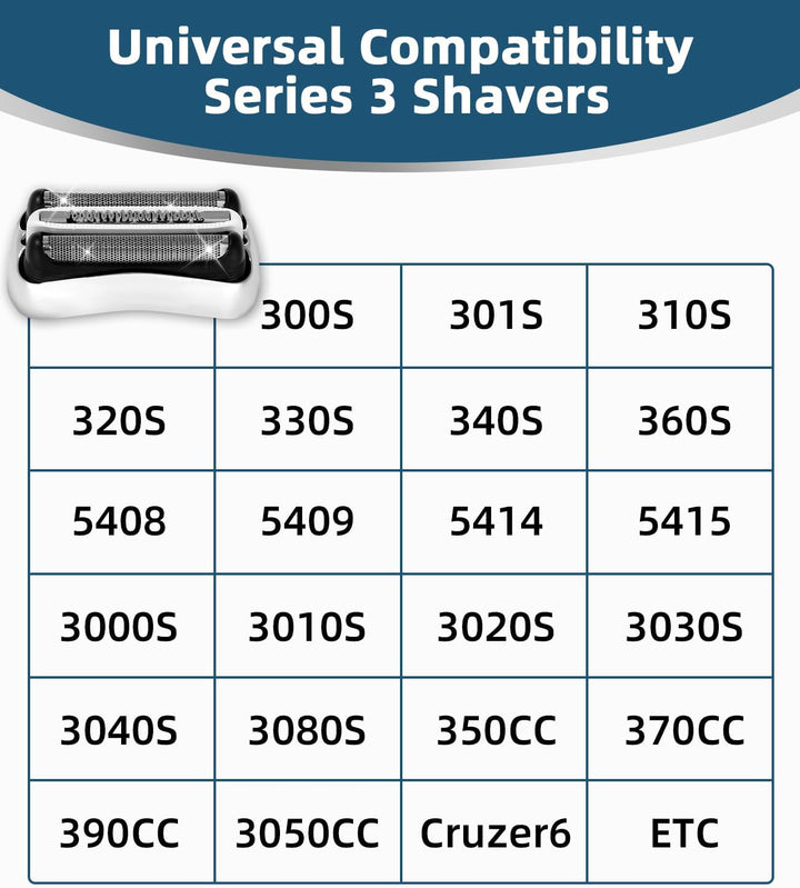 3 Stück Ersatz-Rasierkopf für Braun Series 3, 32S/32B kompatibel mit Braun S3 3040S, 3000S, 310S, 30