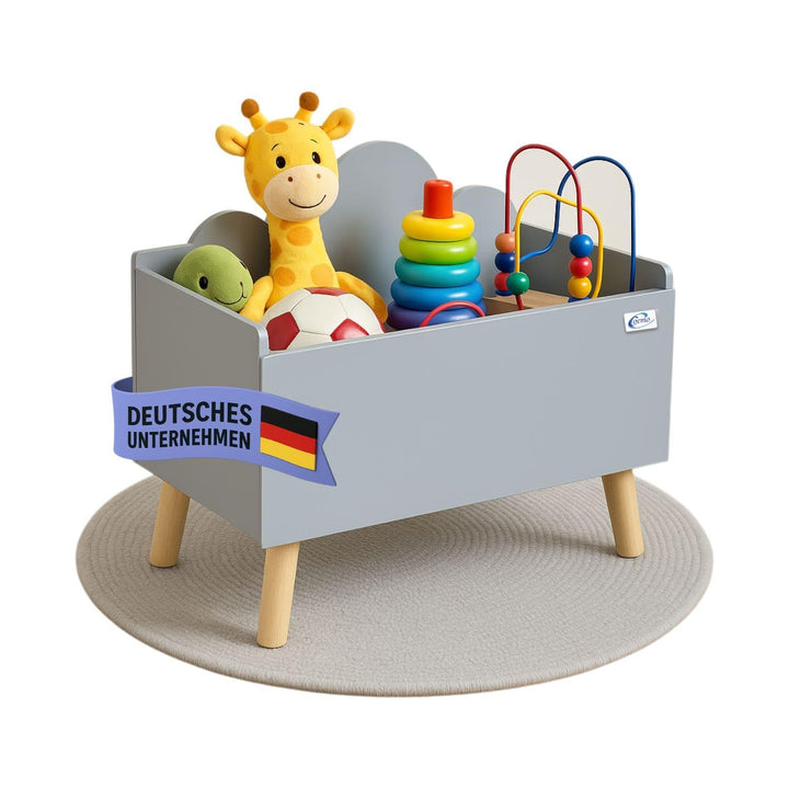 Spielzeugkiste Grau Kinderzimmer Lilo 28x58x44 cm – Aufbewahrungskiste mit Wolkenoptik, robuste MDF-