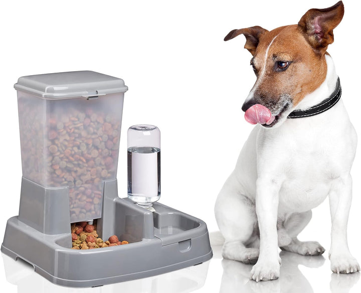 Relaxdays Wasser- und Futterspender, Futterautomat Katzen & Hunde, Flasche, Kunststoff, HBT 34x34,5x