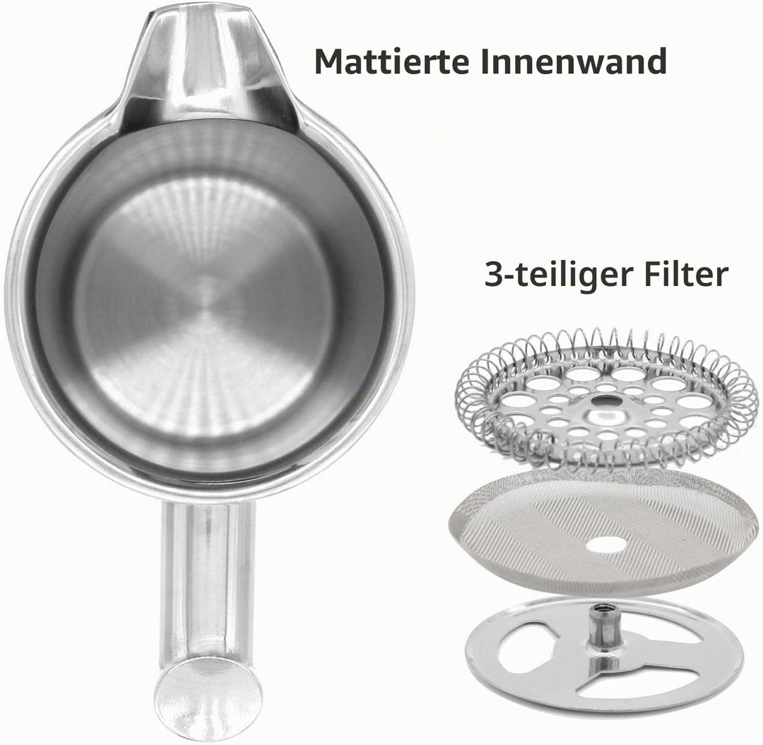 MaxMiuly Kaffeebereiter French Press 1,5 Liter Kaffeezubereiter aus Edelstahl, Doppelwandig Isoliert
