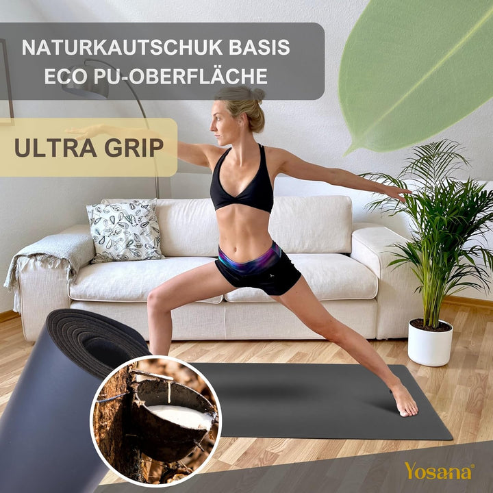 Yogamatte aus Naturkautschuk | extrem rutschfest | ULTRA GRIP Oberfläche aus ECO PU | extra breit 68