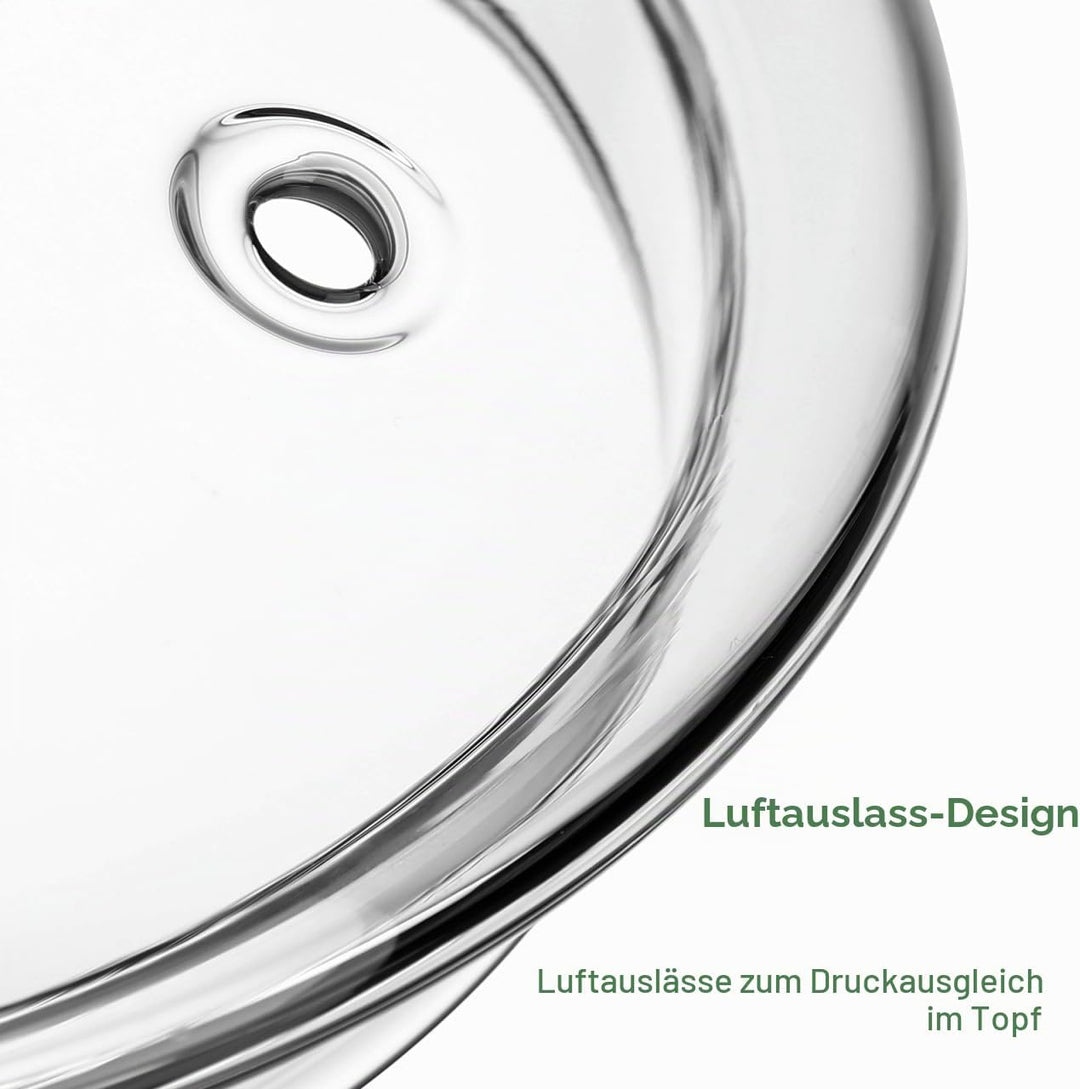 Operitacx Glas Kochtopf, 1,9 l Glastopf mit Deckel, Hitzebeständiger Klarglas Kochtopf und Pfanne mi