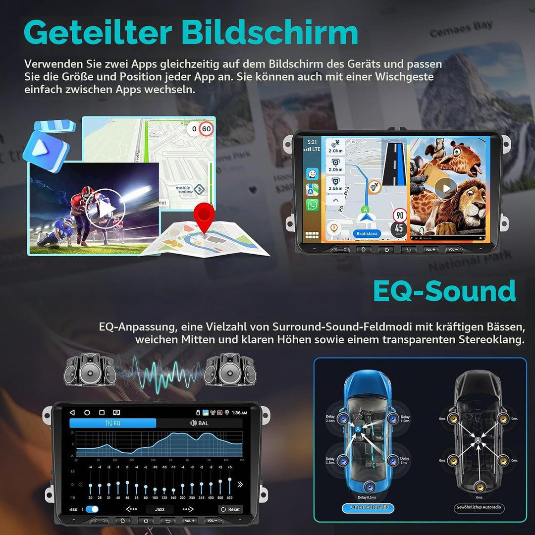 4GB+64GB Autoradio für VW Passat B6 T5 Golf 5 6 Polo 6R Tiguan T5 Jetta Seat Skoda mit Kabellosem Ca