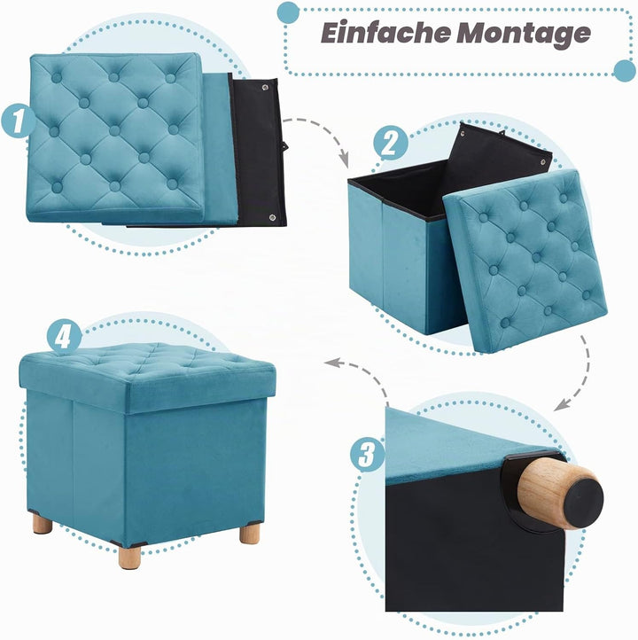 BRIAN &amp; DANY Sitzhocker mit Stauraum Faltbar, Hocker Samt mit Beinen und Deckel, Fusshocker Klein Au