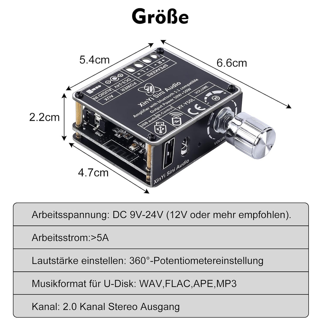 DONGKER Bluetooth 5.1 Verstärkerplatine DC 9-24V 2x50W Hifi 2.0 Stereo Audio Empfänger Leistungsvers