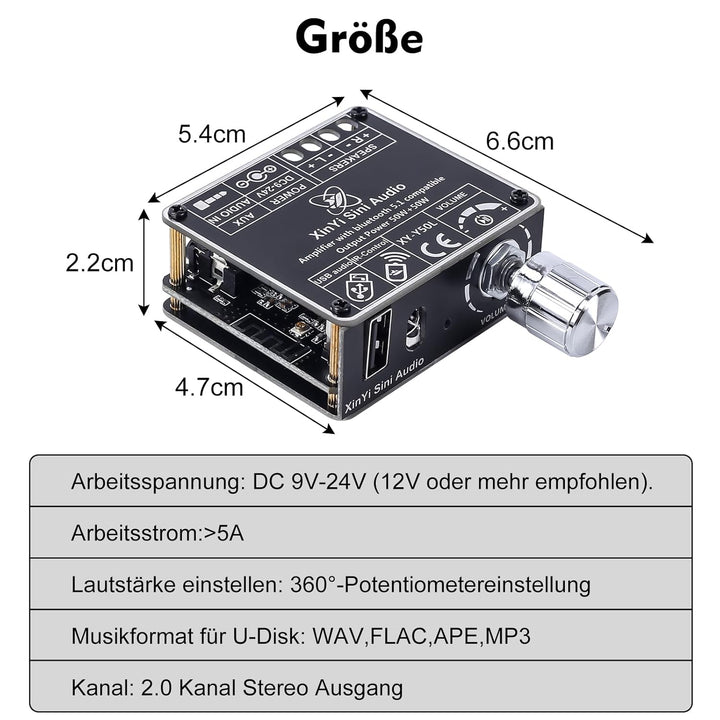 DONGKER Bluetooth 5.1 Verstärkerplatine DC 9-24V 2x50W Hifi 2.0 Stereo Audio Empfänger Leistungsvers