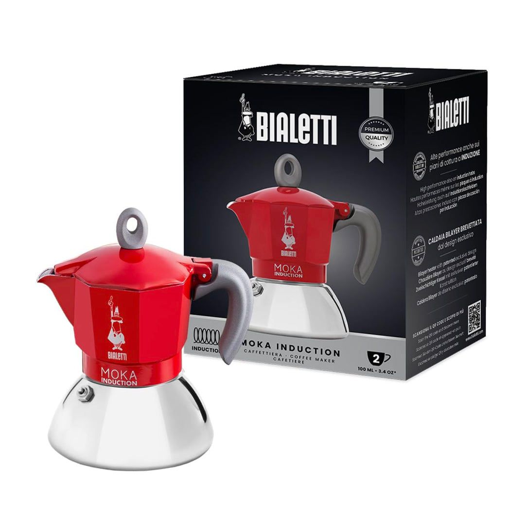 Bialetti - Moka Induction, Moka-Kanne, Geeignet für Alle Herdarten, 2 Tassen Espresso (100ml), Rot 2
