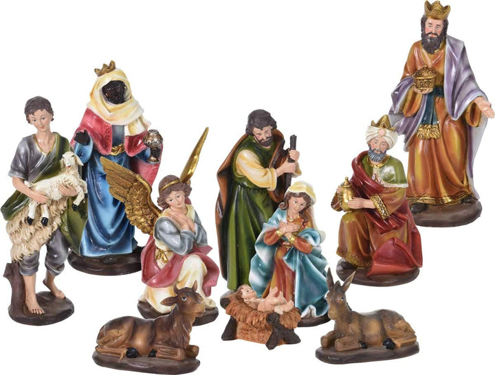 Krippenfiguren Set XL Weihnachten mit 10 grossen Figuren (bis 21 cm) im klassischen Design für Kripp