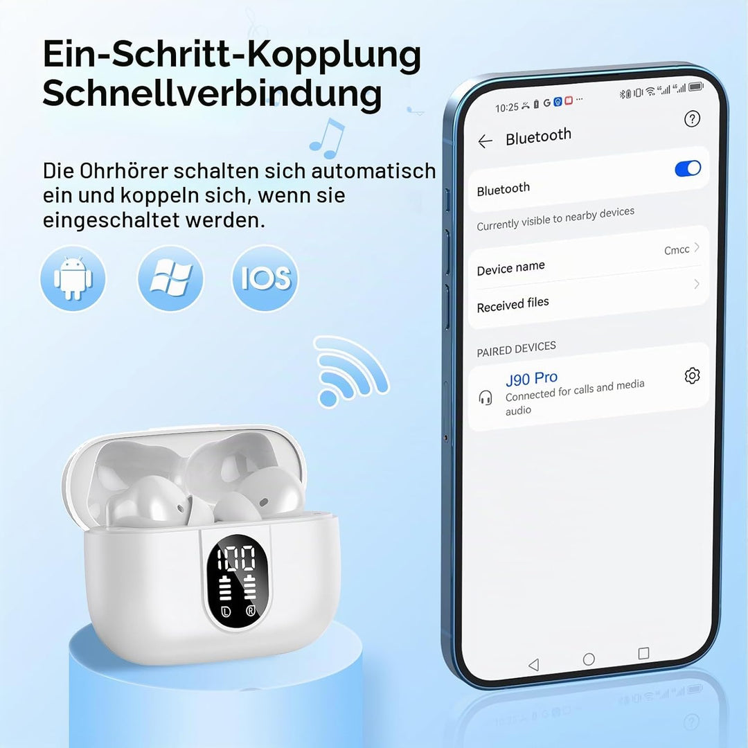 Bluetooth Kopfhörer, Kopfhörer Kabellos Bluetooth 5.3, In Ear Kopfhörer mit 4 Mic, 2026 Neue ENC Noi