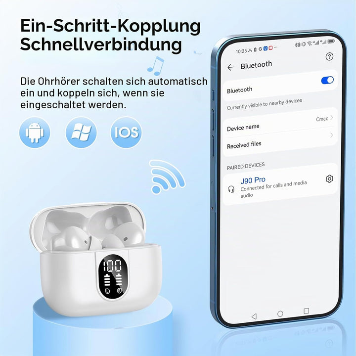 Bluetooth Kopfhörer, Kopfhörer Kabellos Bluetooth 5.3, In Ear Kopfhörer mit 4 Mic, 2026 Neue ENC Noi