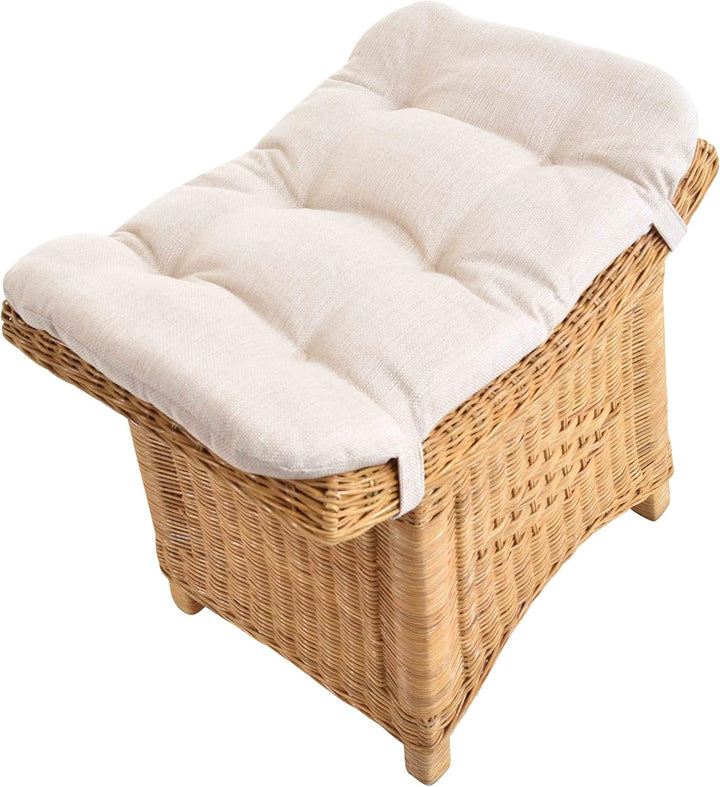 Fusshocker mit geschwungener Ablage, Stabiler Sitzhocker/Schemel/Hocker aus echtem Rattan mit Kissen