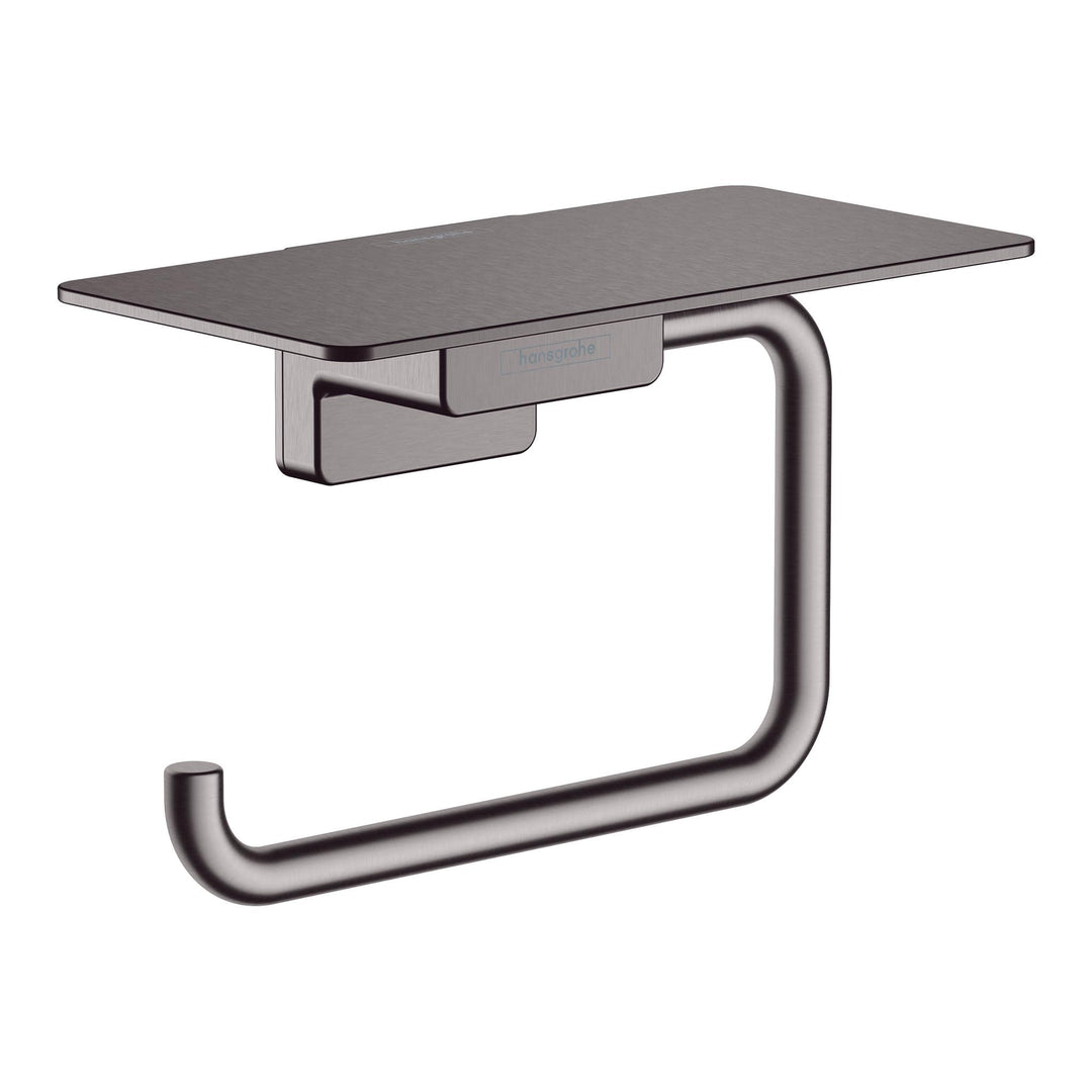 hansgrohe Toilettenpapierhalter AddStoris, Klopapierhalter mit Ablage, Brushed Black Chrome, 1 Rolle
