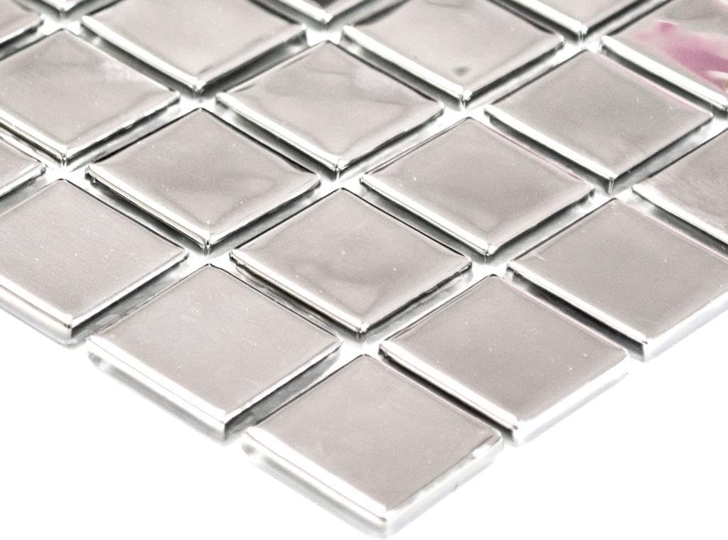 Mosaik Quadrat Crystal uni silber Glasmosaik Transluzent Transparent 3D Fliesenspiegel, Mosaikstein