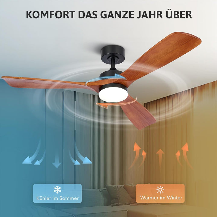 VONLUCE Deckenventilator mit Fernbedienung 52 Zoll Holz Ventilator LED-Leuchte Sommer&Winter-Betrieb