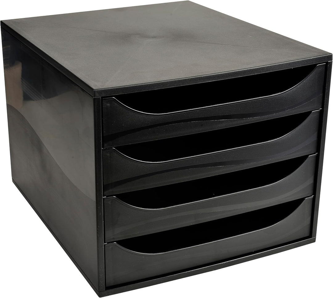 Exacompta 228014D Ablagebox Ecoblack mit 4 Schubladen für DIN A4+ Dokumente. Ecobox mit hoher Kapazi
